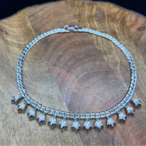 Vintage Coro Pegasus Des Pat Pending Chunky Silvertone Bib Necklace - Picture 4 of 8